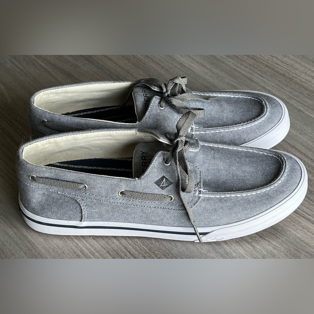 Sperry Gray Boat Shoes with Suede Finish and Padded Collar